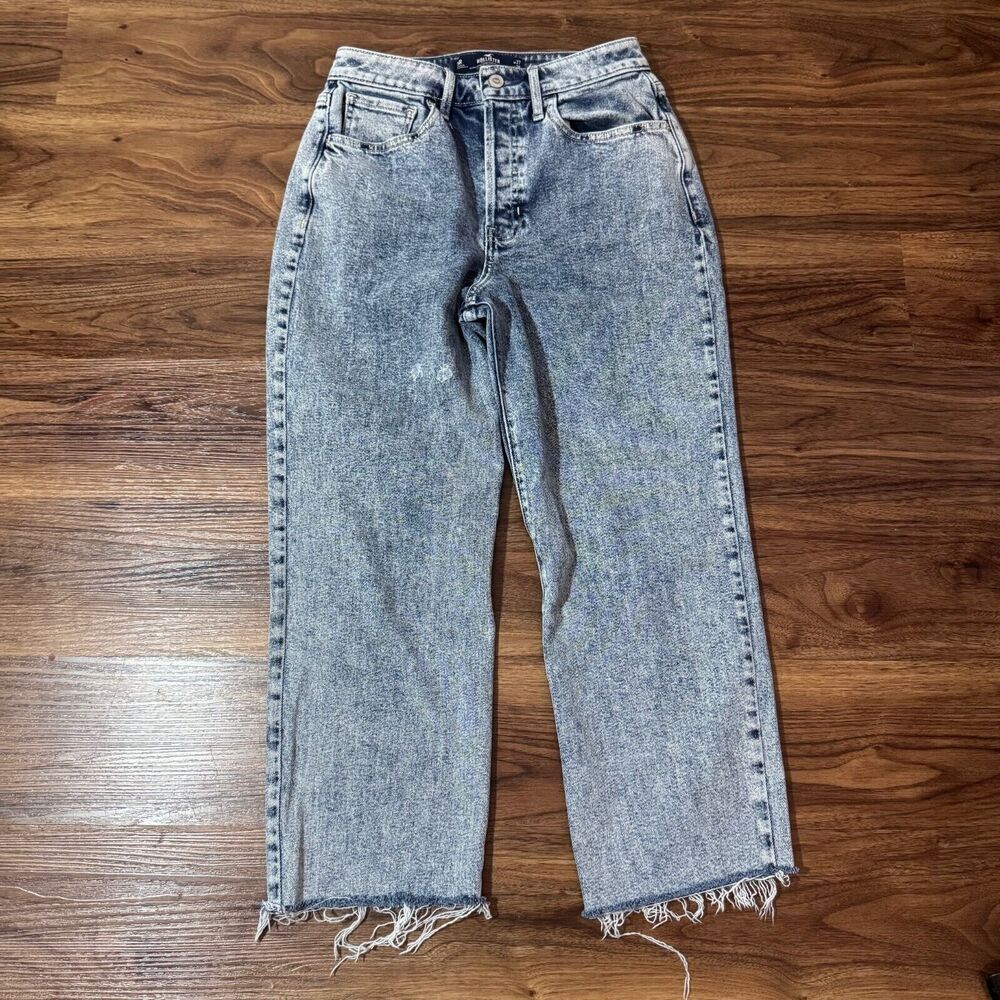 Hollister Ultra High Rise Vintage Straight Distressed Jeans Sz 5R 27 Button Fly